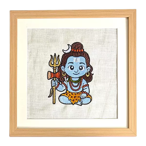 Baby Shiva Embroidered Textile Wall Art Frame