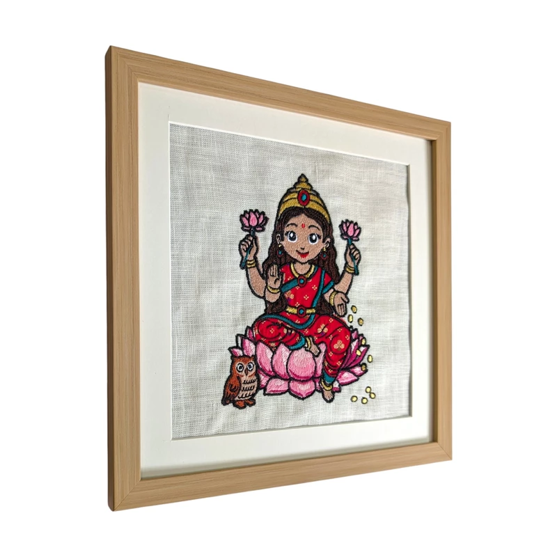 Baby Mahalakshmi Embroidered Textile Wall Art Frame with Applique