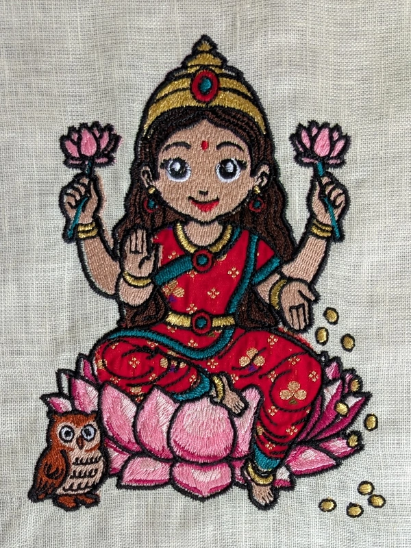Baby Mahalakshmi Embroidered Textile Wall Art Frame with Applique