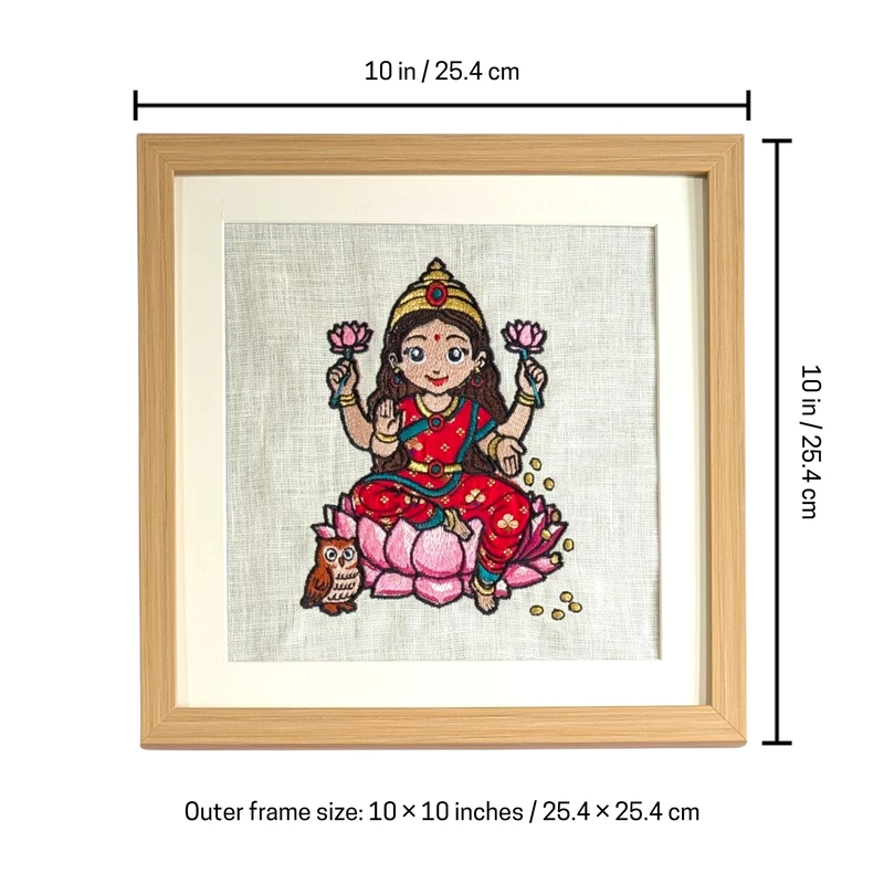 Baby Mahalakshmi Embroidered Textile Wall Art Frame with Applique