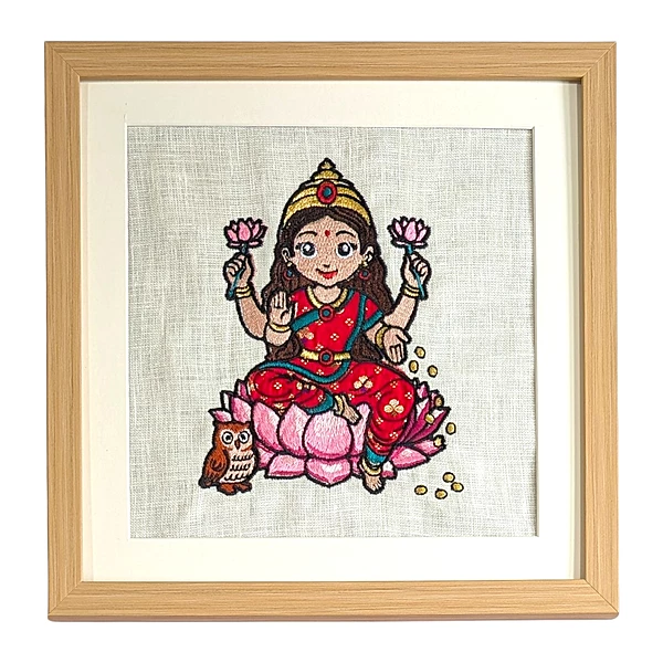 Baby Mahalakshmi Embroidered Textile Wall Art Frame with Applique
