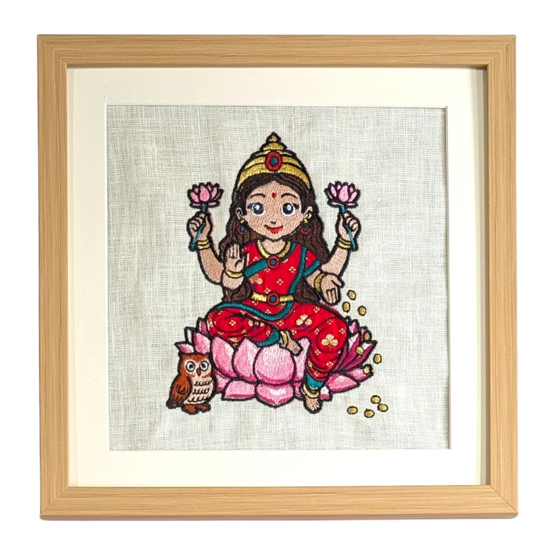 Baby Mahalakshmi Embroidered Textile Wall Art Frame with Applique