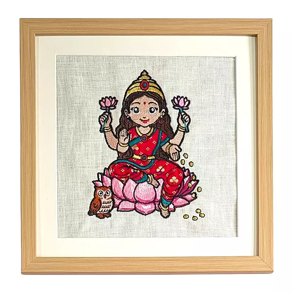 Baby Mahalakshmi Embroidered Textile Wall Art Frame with Applique