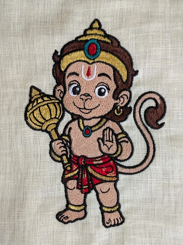 Baby Hanuman Embroidered Textile Wall Art Frame with Applique
