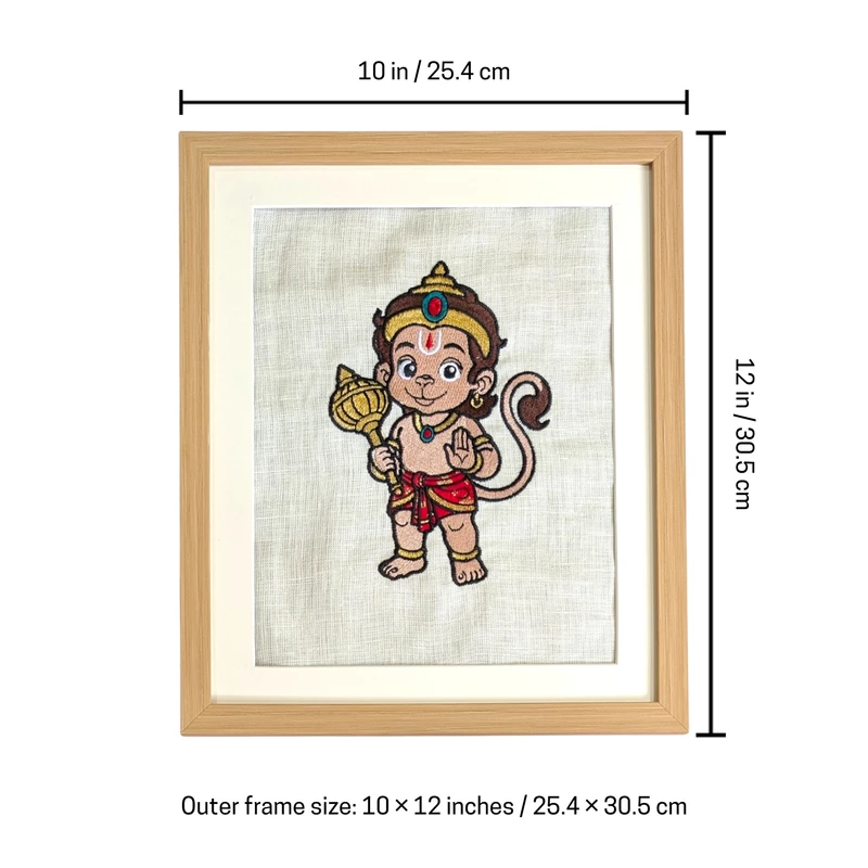 Baby Hanuman Embroidered Textile Wall Art Frame with Applique