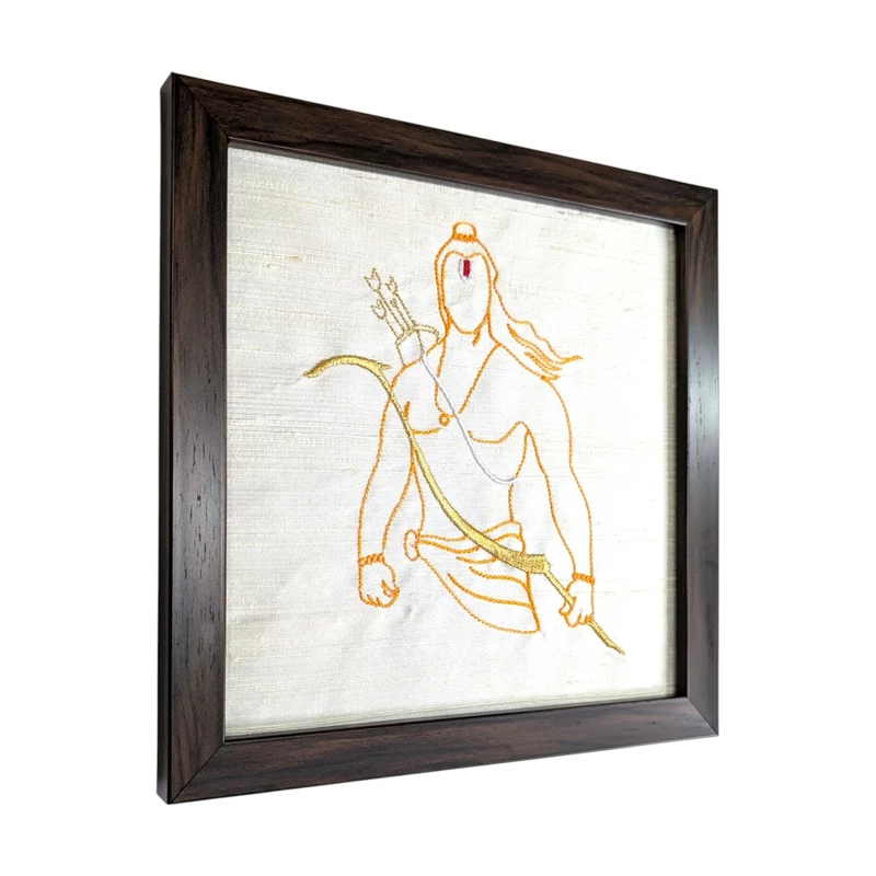Ram - Off White Embroidered Textile Wall Art Frame