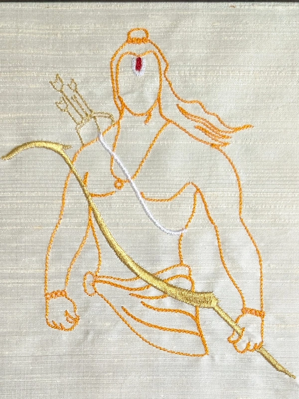 Ram - Off White Embroidered Textile Wall Art Frame