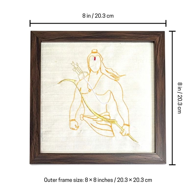 Ram - Off White Embroidered Textile Wall Art Frame