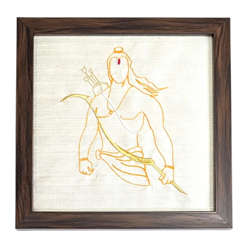 Ram - Off White Embroidered Textile Wall Art Frame