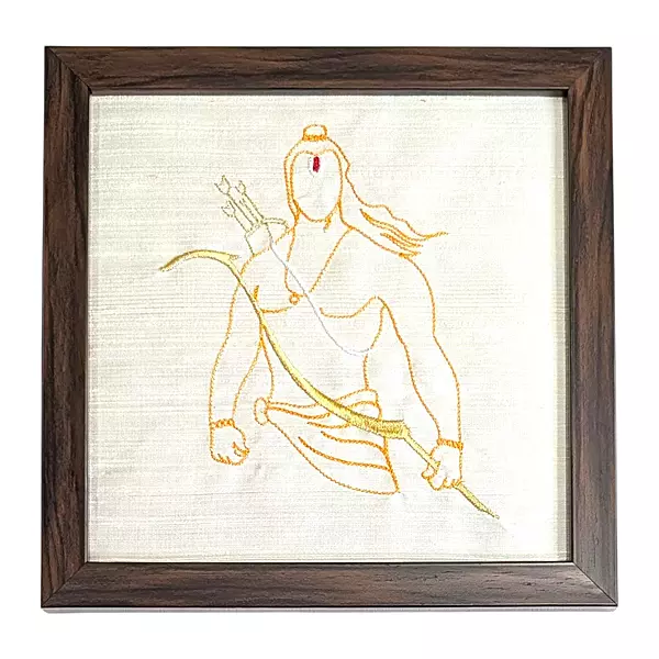 Ram - Off White Embroidered Textile Wall Art Frame