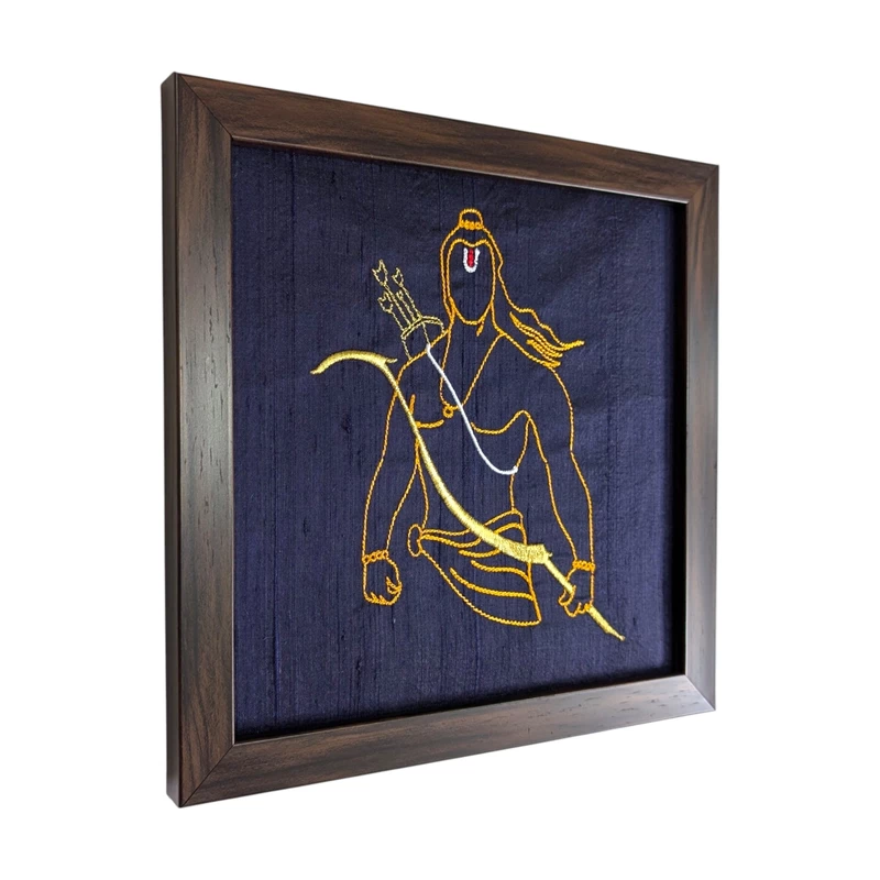 Ram - Navy Blue Embroidered Textile Wall Art Frame