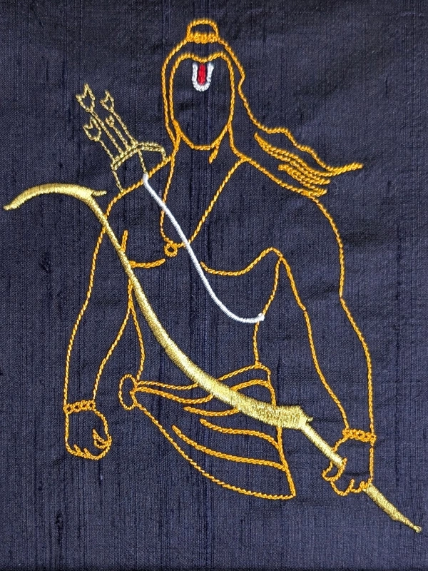 Ram - Navy Blue Embroidered Textile Wall Art Frame