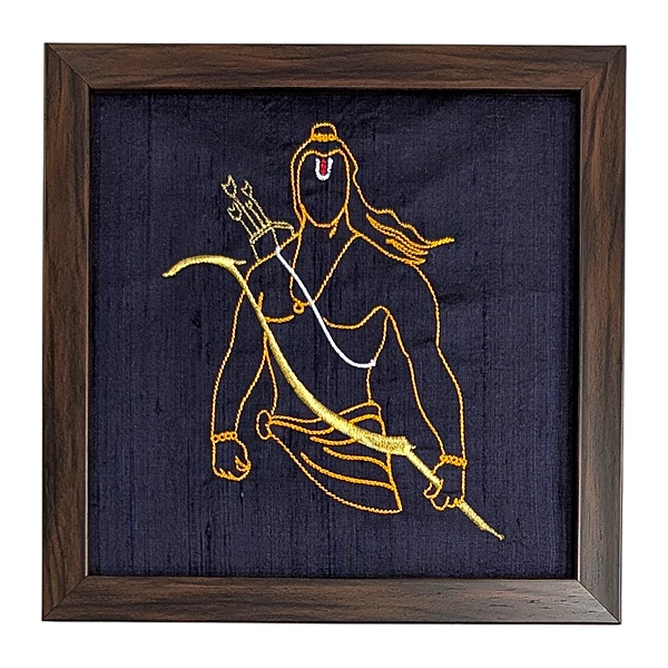 Ram - Navy Blue Embroidered Textile Wall Art Frame