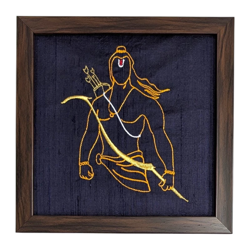 Ram - Navy Blue Embroidered Textile Wall Art Frame