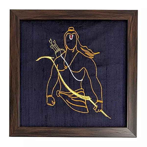 Ram - Navy Blue Embroidered Textile Wall Art Frame