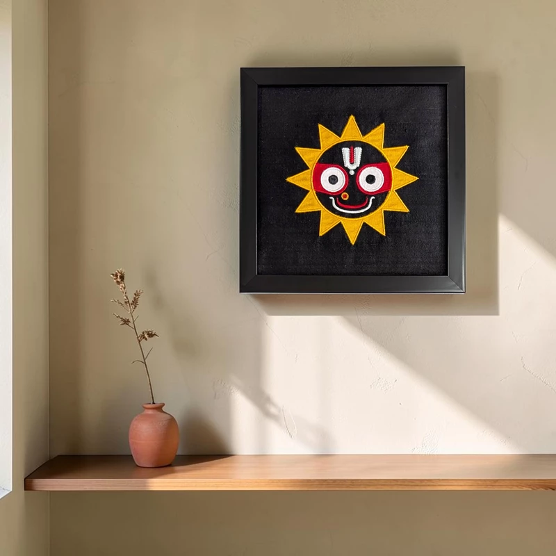 Jagannath Embroidered Textile Wall Art Frame with Applique
