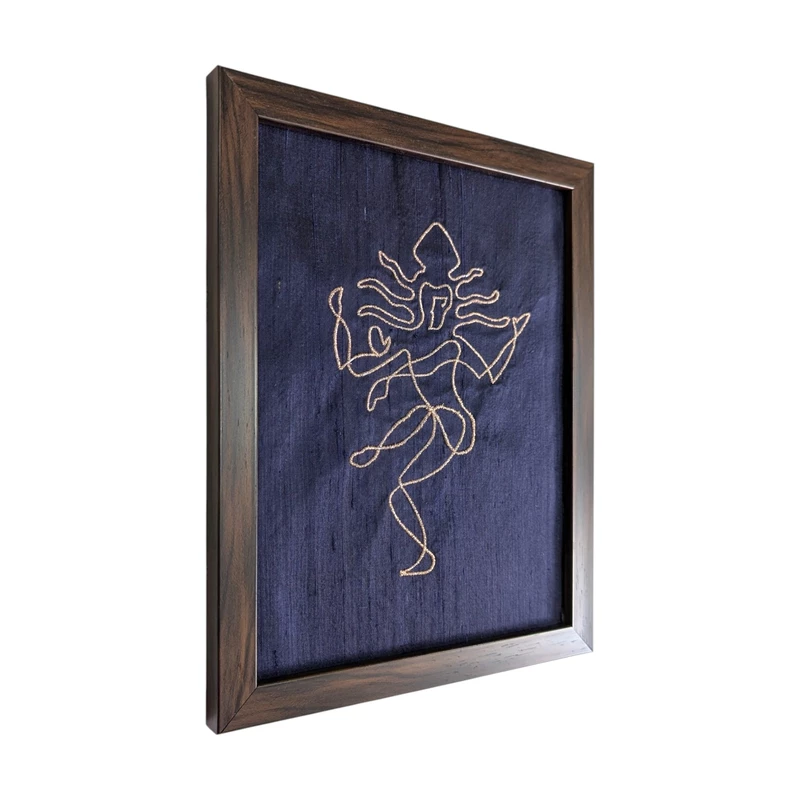Nataraj Shiva - Navy Blue Embroidered Textile Wall Art Frame