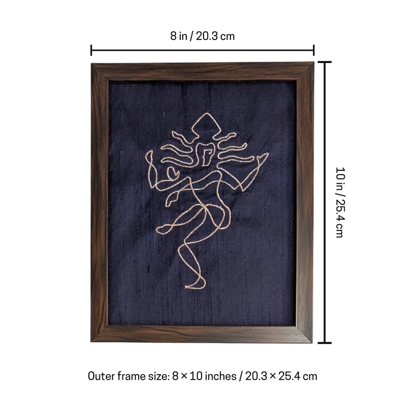 Nataraj Shiva - Navy Blue Embroidered Textile Wall Art Frame