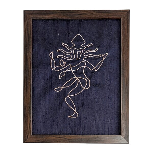 Nataraj Shiva - Navy Blue Embroidered Textile Wall Art Frame