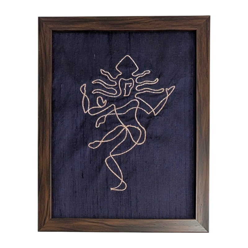 Nataraj Shiva - Navy Blue Embroidered Textile Wall Art Frame