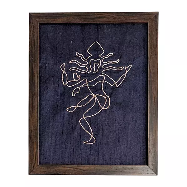 Nataraj Shiva - Navy Blue Embroidered Textile Wall Art Frame