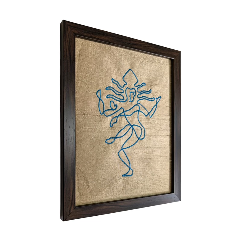 Nataraj Shiva - Beige Embroidered Textile Wall Art Frame