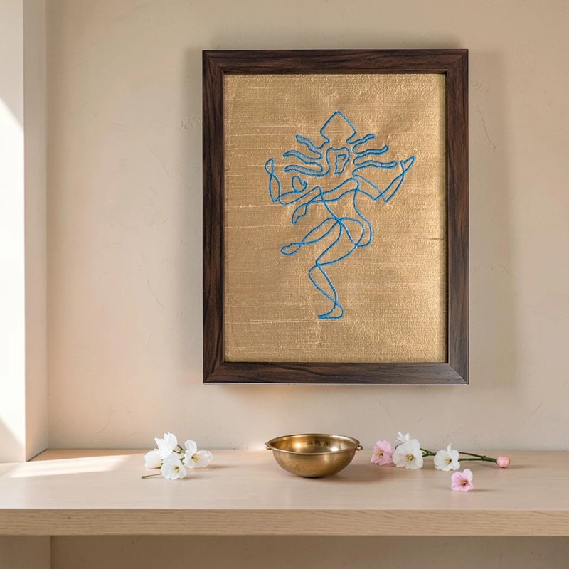Nataraj Shiva - Beige Embroidered Textile Wall Art Frame