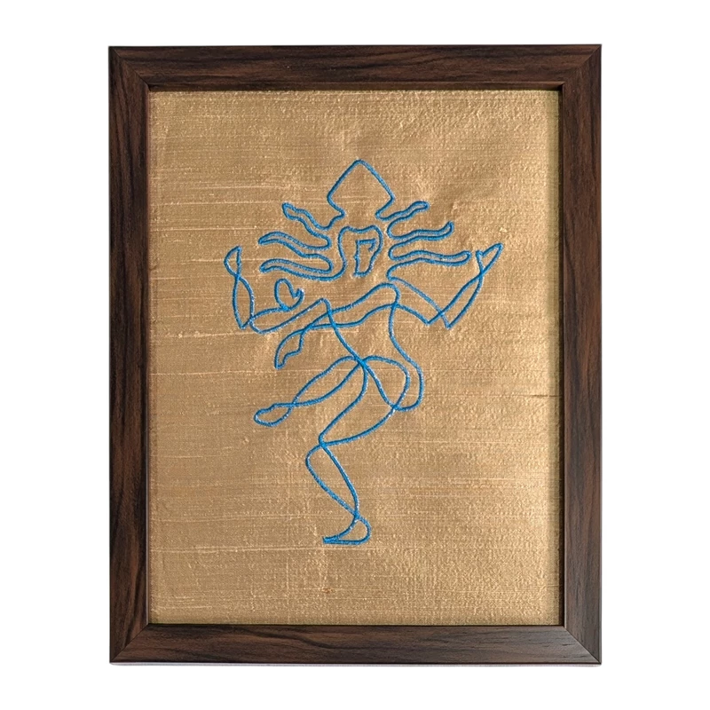 Nataraj Shiva - Beige Embroidered Textile Wall Art Frame