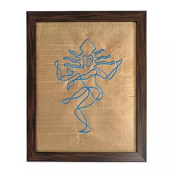 Nataraj Shiva - Beige Embroidered Textile Wall Art Frame