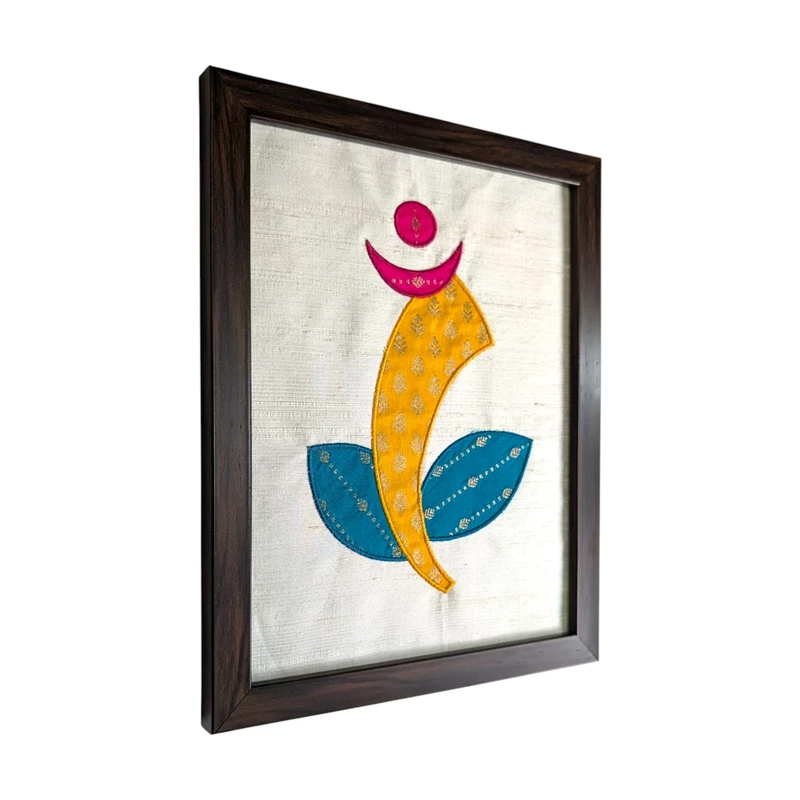 Ganesha - Off White Embroidered Textile Wall Art Frame with Applique