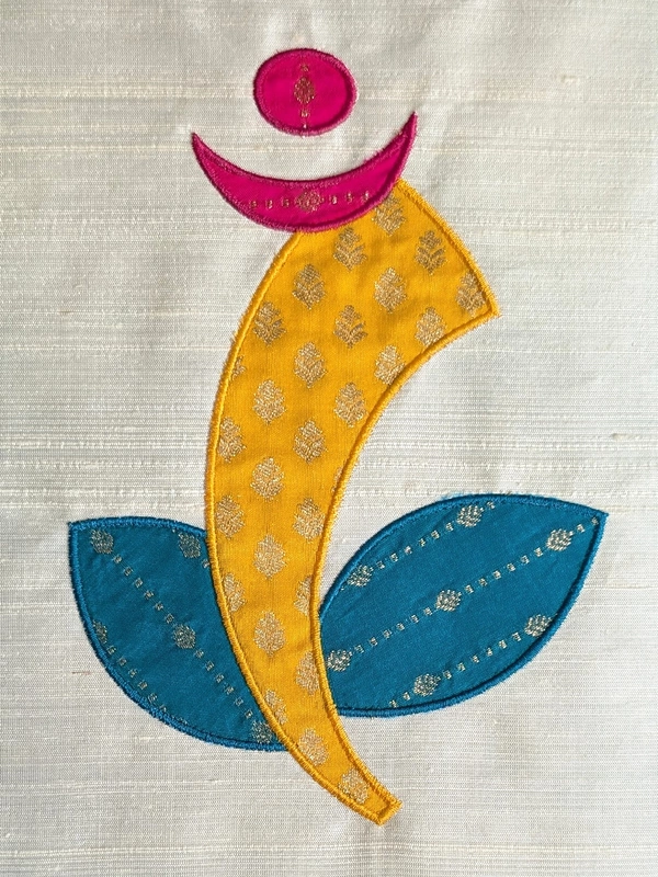 Ganesha - Off White Embroidered Textile Wall Art Frame with Applique