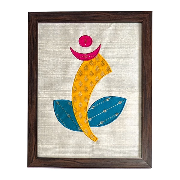 Ganesha - Off White Embroidered Textile Wall Art Frame with Applique