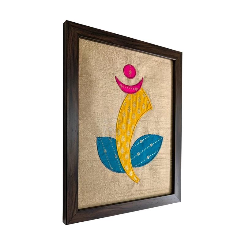 Ganesha - Beige Embroidered Textile Wall Art Frame with Applique