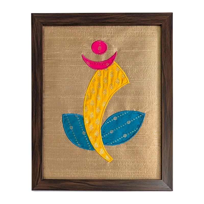 Ganesha - Beige Embroidered Textile Wall Art Frame with Applique