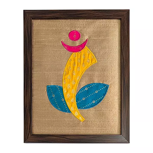 Ganesha - Beige Embroidered Textile Wall Art Frame with Applique