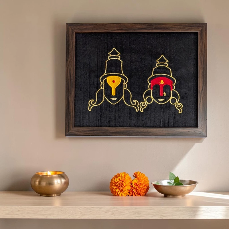 Vitthal Rukmini Embroidered Textile Wall Art Frame with Applique