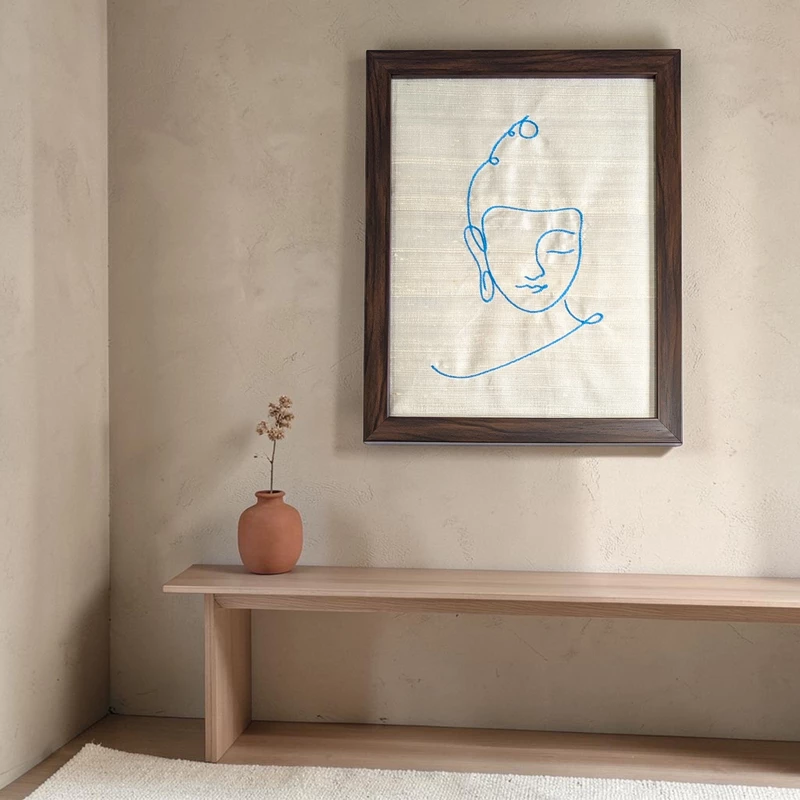 Buddha - Off White Embroidered Textile Wall Art Frame