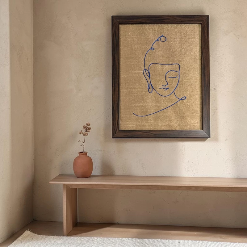 Buddha - Beige Embroidered Textile Wall Art Frame