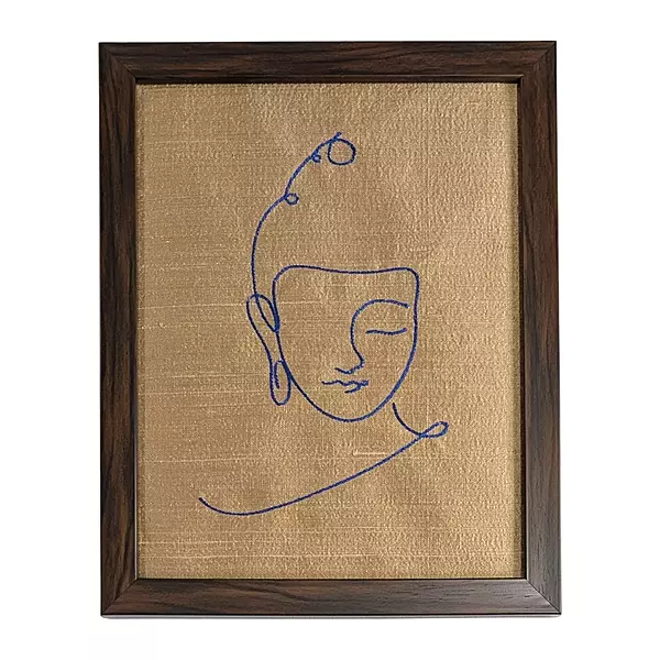 Buddha - Beige Embroidered Textile Wall Art Frame