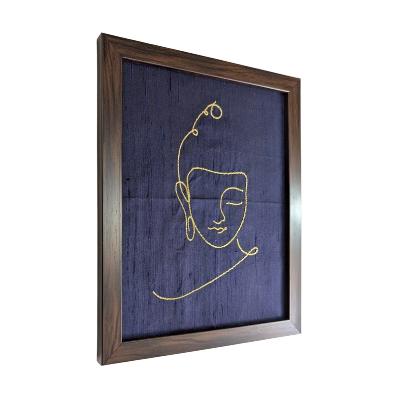 Buddha - Navy Blue Embroidered Textile Wall Art Frame