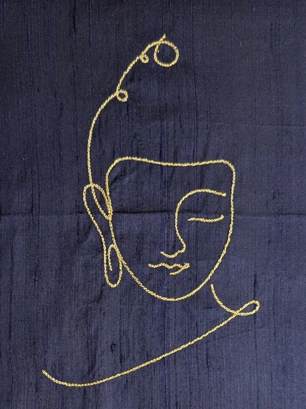 Buddha - Navy Blue Embroidered Textile Wall Art Frame