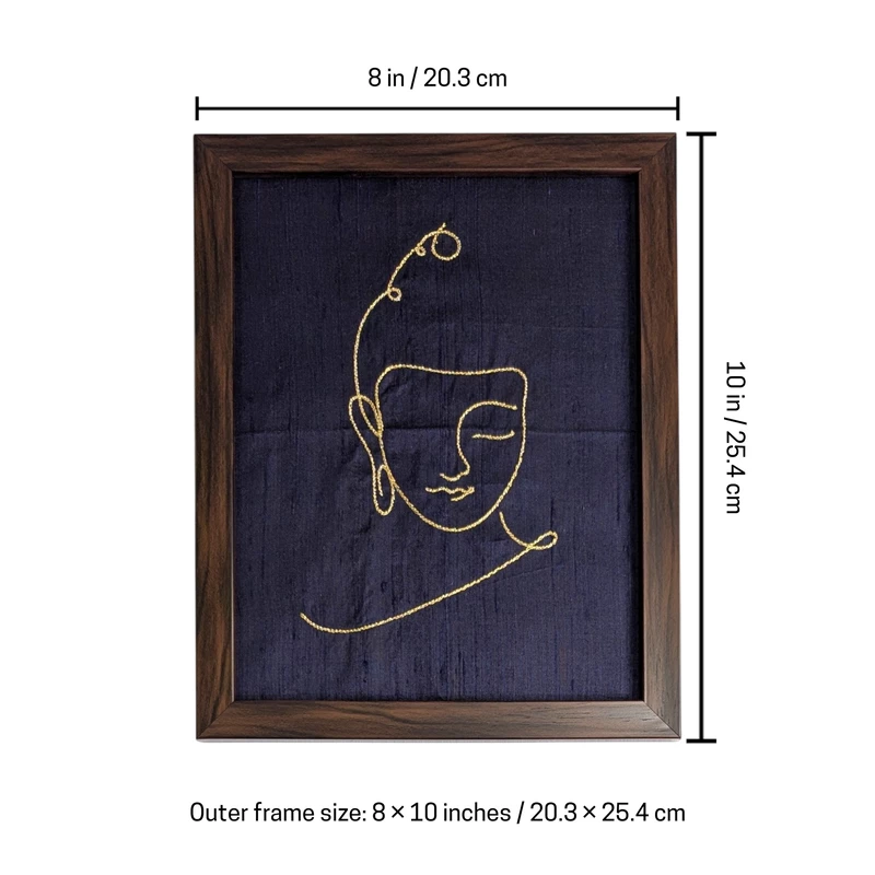 Buddha - Navy Blue Embroidered Textile Wall Art Frame