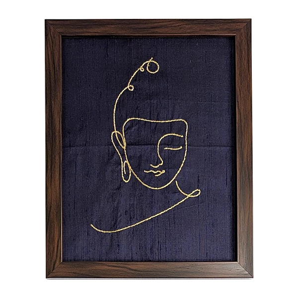 Buddha - Navy Blue Embroidered Textile Wall Art Frame