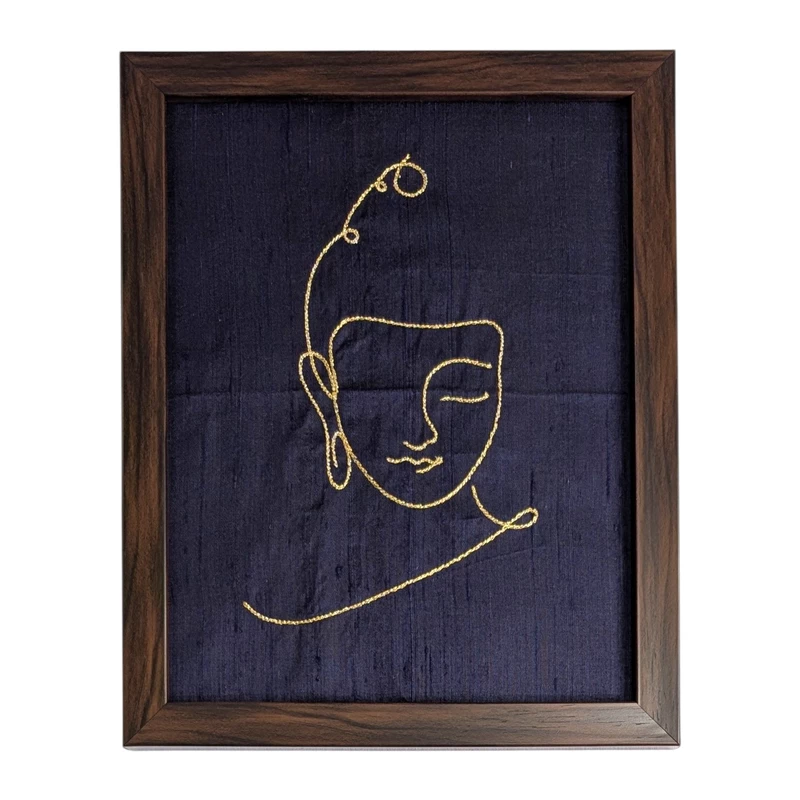 Buddha - Navy Blue Embroidered Textile Wall Art Frame
