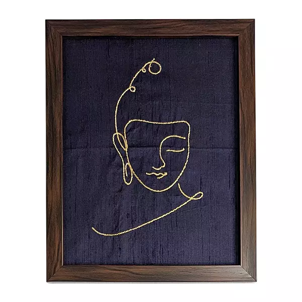 Buddha - Navy Blue Embroidered Textile Wall Art Frame
