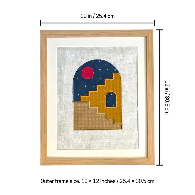 Archway with stairs in night sky Embroidered Textile Wall Art Frame with Applique