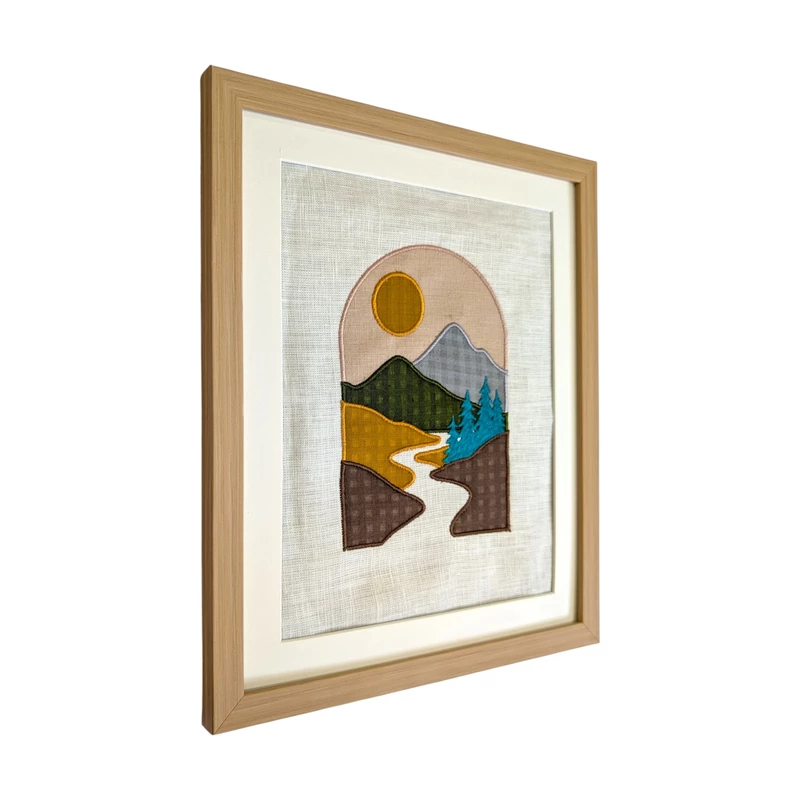 Archway with mountains Embroidered Textile Wall Art Frame with Applique