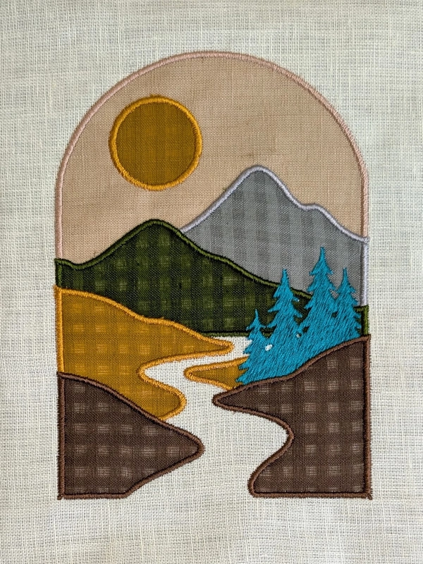 Archway with mountains Embroidered Textile Wall Art Frame with Applique