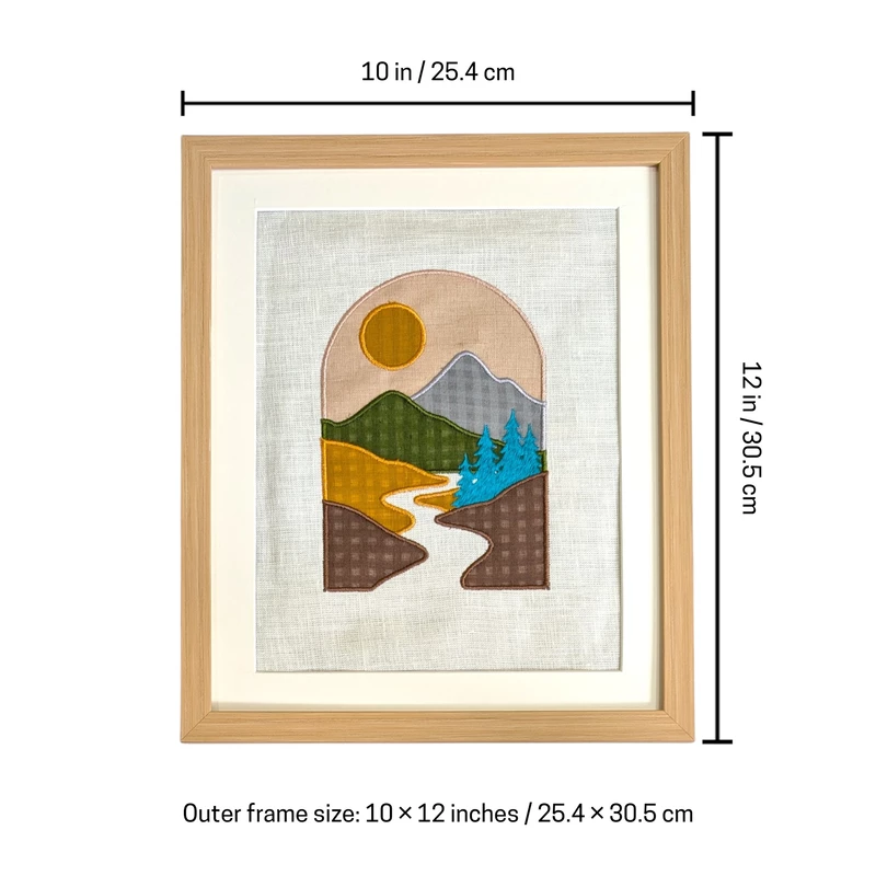 Archway with mountains Embroidered Textile Wall Art Frame with Applique