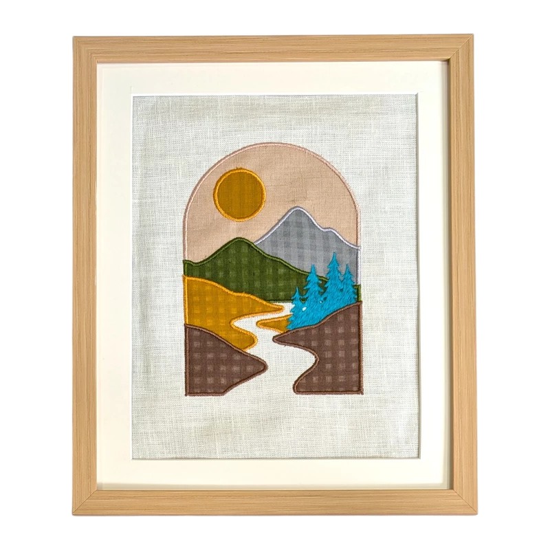 Archway with mountains Embroidered Textile Wall Art Frame with Applique